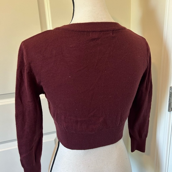 Maroon crop button up sweater - Picture 3 of 4